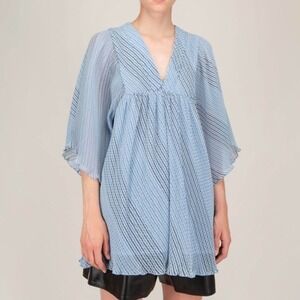 GANNI Pleated Georgette Tunic Top Blue NWT